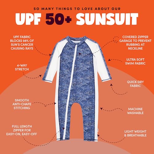 Image of SwimZip UPF50+ Boys Swim Shirt, Long Sleeve One Piece Kids Sunsuit
