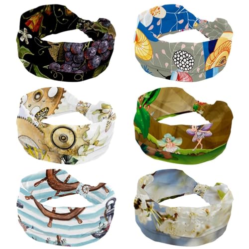 Bandeaux élastiques larges pour femme lot de 6 serre-têtes anti-glisse motif escargots et fleurs