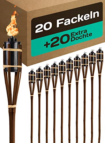 Praknu 20er Bambus Gartenfackeln Braun 90cm Set