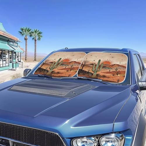 Image of Arizona Cactus Windshield Sun Shade Foldable 2-Piece Car Windshield Sunshades Universal Fit Most Cars Women Men Blocks UV Rays Car Interior Accessories for Sun Heat