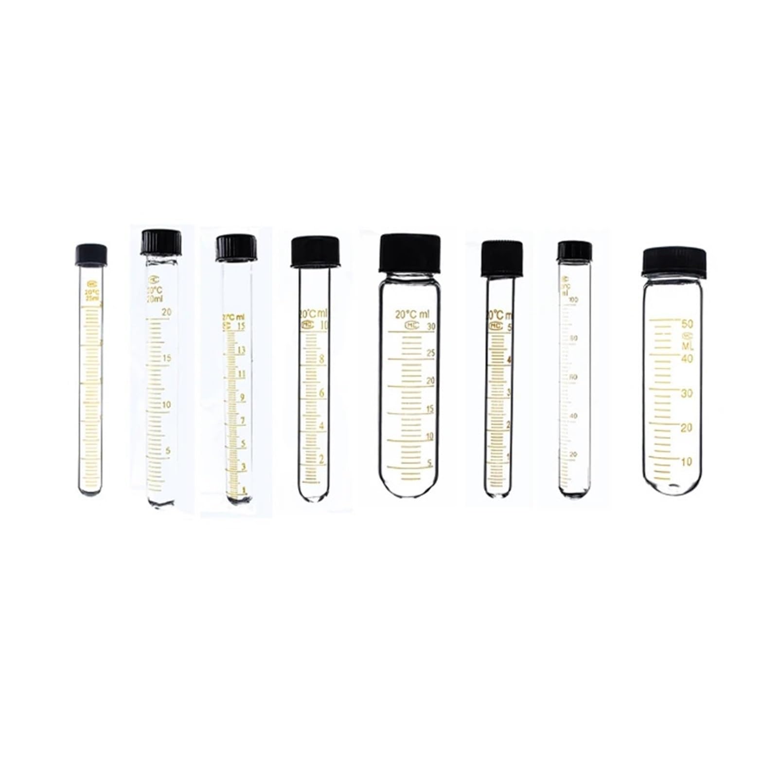 Tubo de centrífuga de vidrio 5ml 10ml 15ml 20ml 25ml 50ml con tubos de fondo redondo graduado Tubo de ensayo de vidrio con tapón de rosca(20ml 10pcs)
