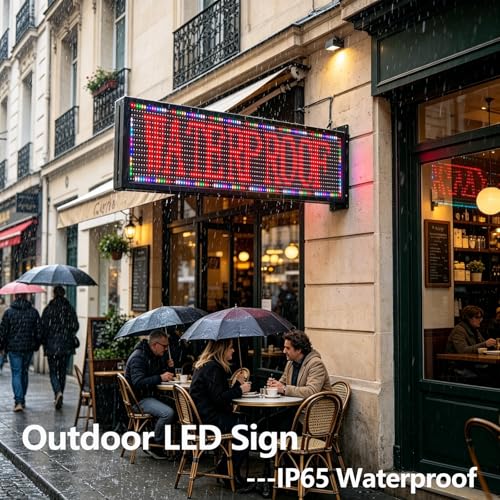 Image of P10 Programmable LED Sign 39 inch x 8 inch Outdoor Scrolling Message Board WiFi Control RGB Full Color High Brightness Digital Advertising Display for Business, Store, Bar, Restaurant