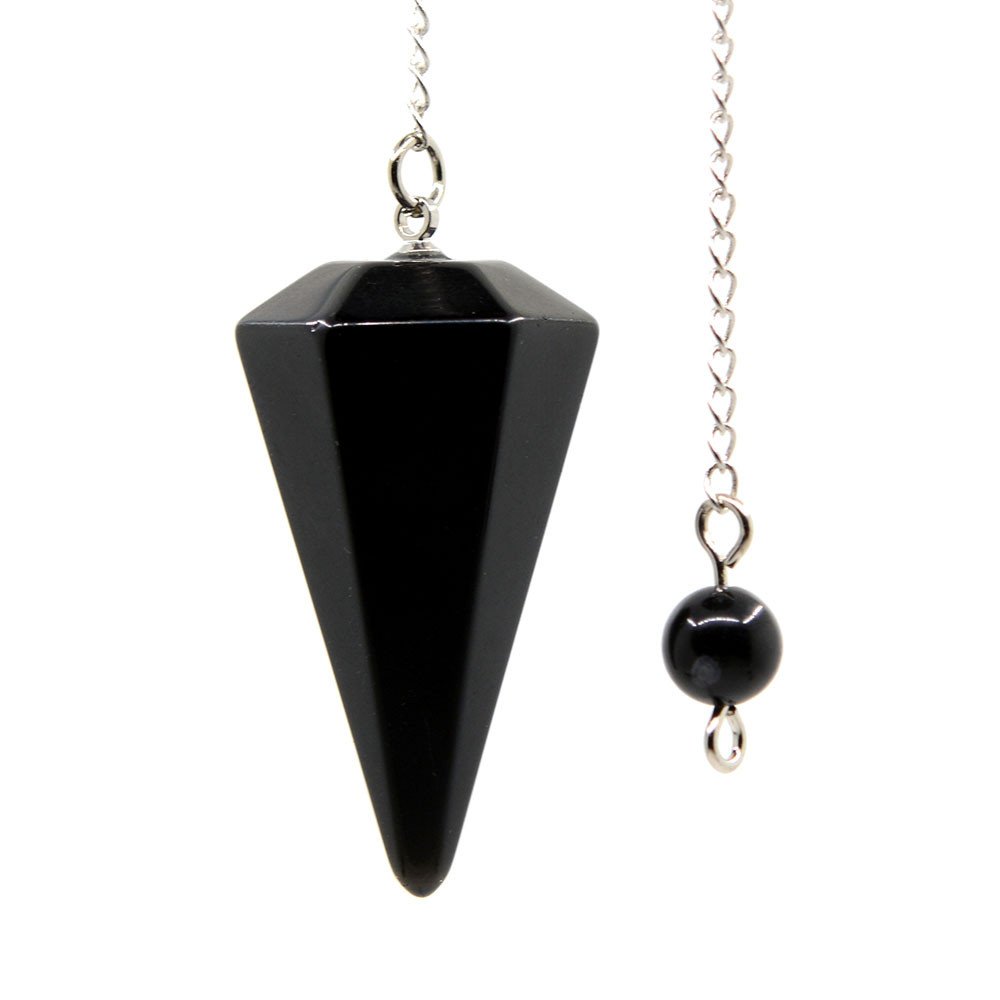 Black Agate Gemstone Rock Crystal Hexagonal Pointed Reiki Chakra Pendant Pendulum