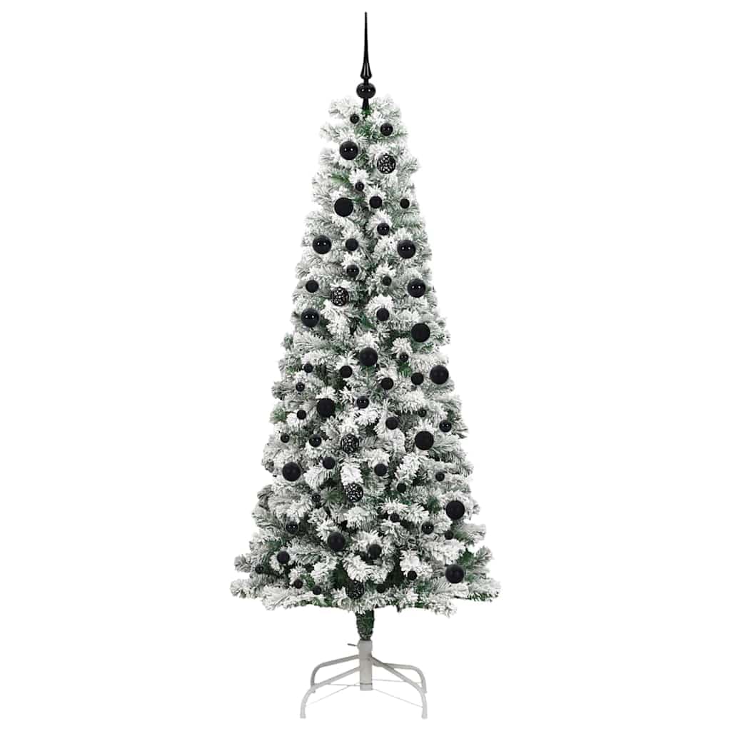 Albero di Natale artificiale pieghevole, 210 cm, verde e bianco, con 694 punte in PVC, 300 LED a luce bianca calda, 8 modalità flash, alimentato tramite USB, robusto supporto in metallo per interni ed