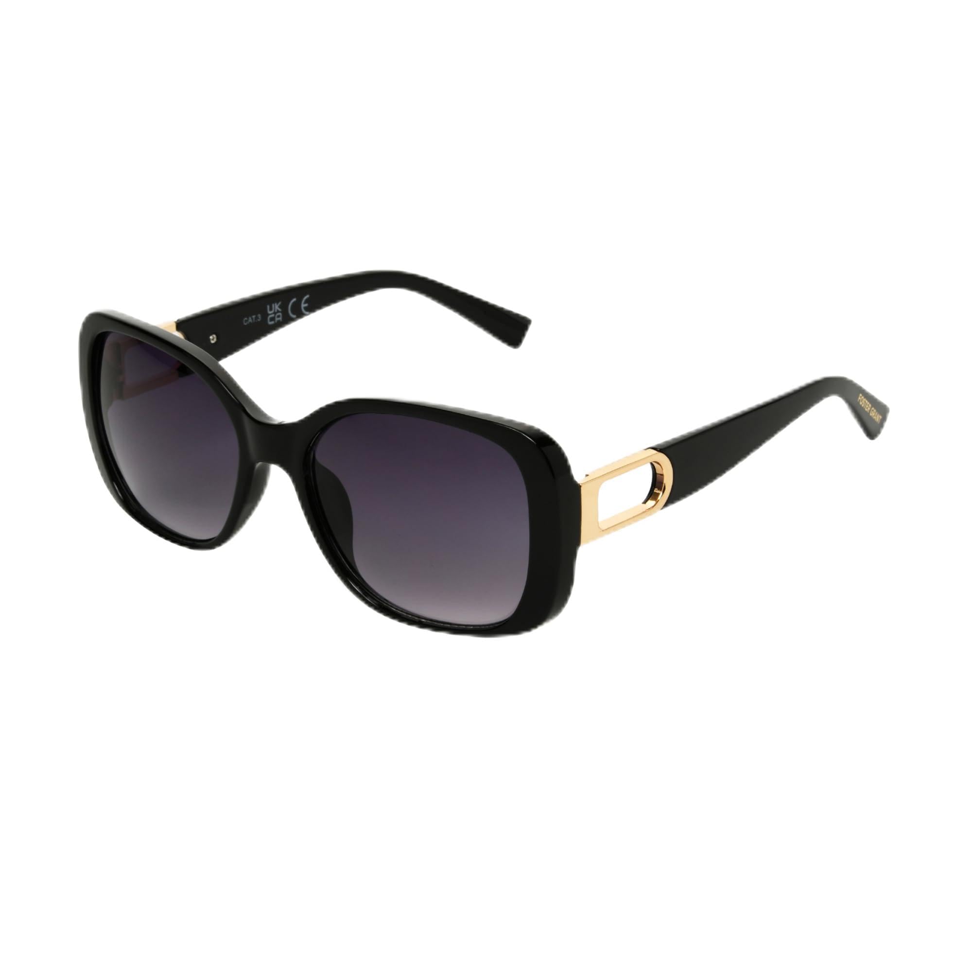 Foster Grant Oversized Sunglasses for Women in Black - Oversized Rectangular Frame with Smoke Gradient Lenses, Scratch & Shockproof Lenses & UV400 Filtering