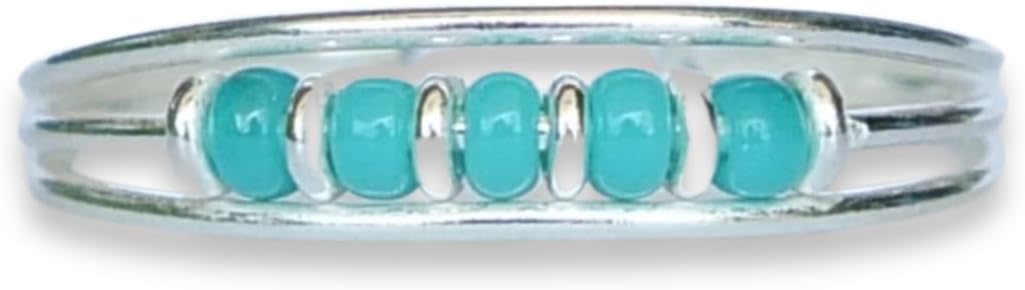 Handmade Silver & Turquoise Color Beaded Triple Band Adjustable Toe Ring, 925 Sterling Silver, Thin Small Dainty Open Toe, Pinky or Knuckle Rings for Women - Image 3