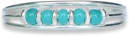 Miniatura 3 de Anillo de dedo del pie ajustable de triple banda con cuentas de color plata y turquesa hecho a mano, plata de ley 925, finos y pequeños y delicados