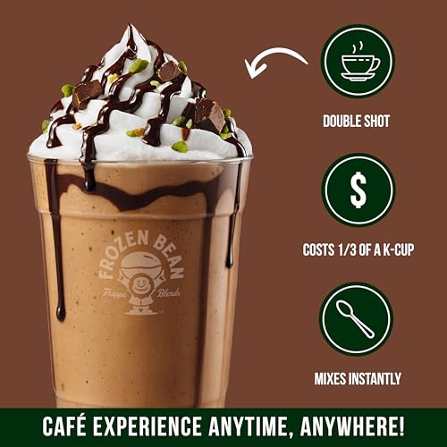 Image of The Frozen Bean Dubai Chocolate Frappe & Latte Instant Mix (10 Sticks), Made with Arabica Coffee, Double Shot Caffeine, Low Sugar & Premium Ingredients, Hot, Iced, or Blended Drinks