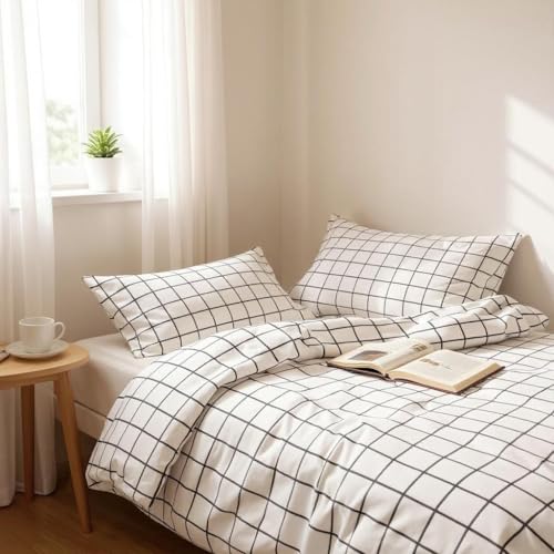 Capa Duvet Para Edredom Casal Queen Toque De Algodão Luxo Grid-Branco