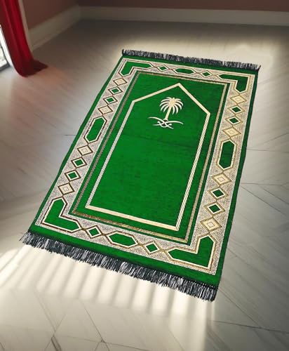 Image of Weavers Villa Prayer Mat /Aasan /Meditation Mat - Velvet Mat for Pooja, Meditation, Namaz - Green 70cm X 110cm - Perfect Aasan for Puja /Prayer - Floor Mat for Sitting, Multipurpose Rug