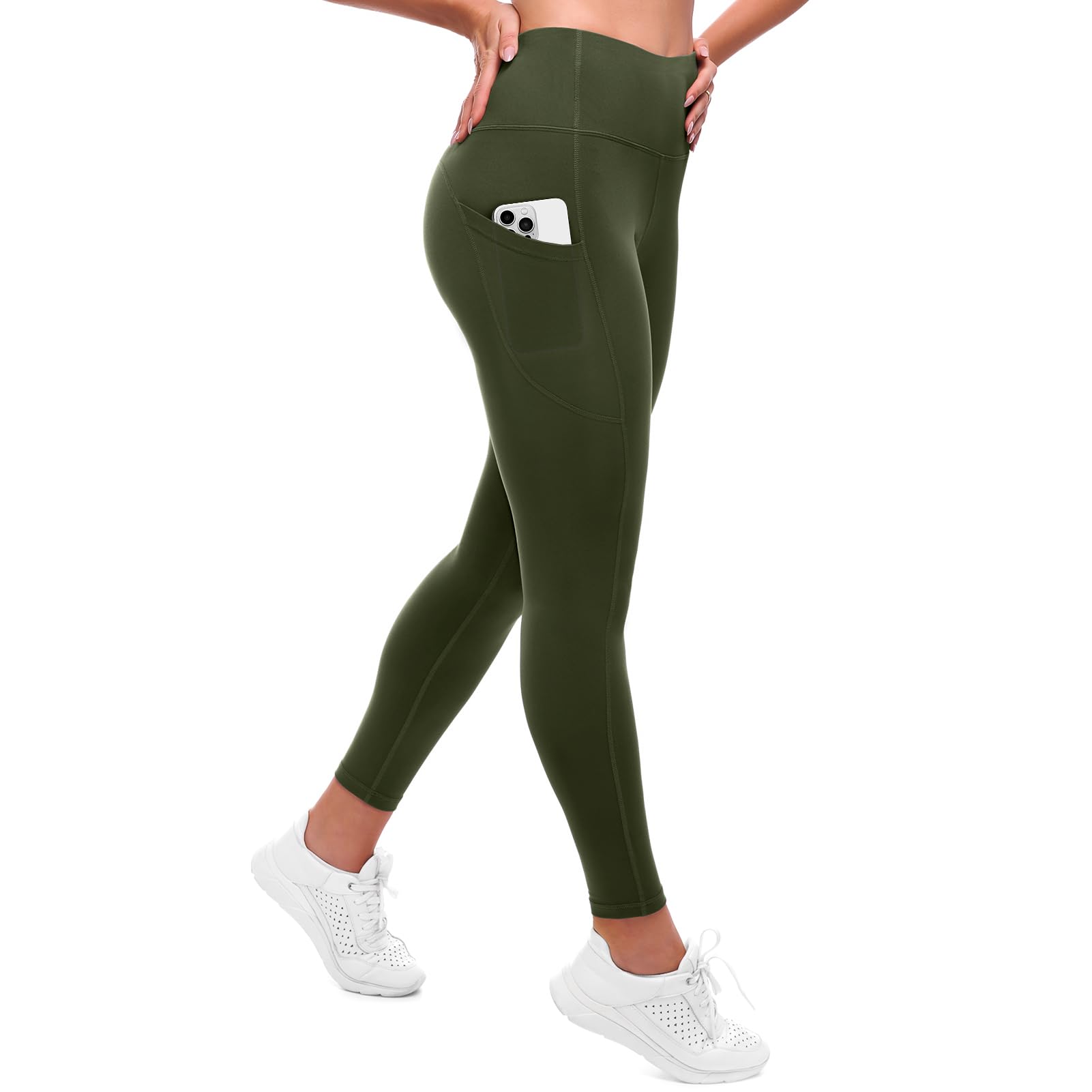 SINOPHANT Thick Yoga Pants Women with Pockets Buttery Soft High Wasited Leggings for Women Workout ArmyGreen XS