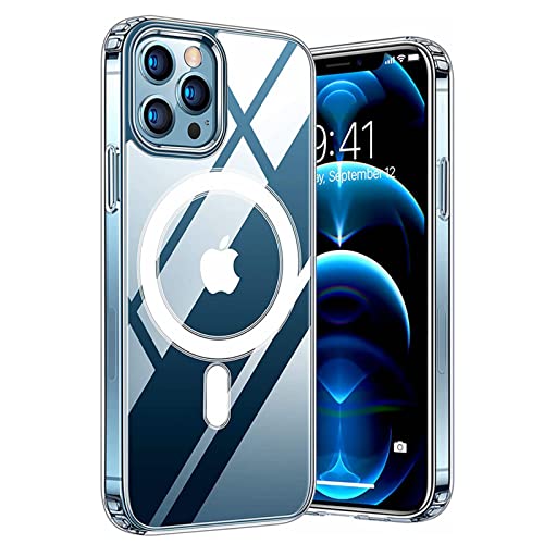 RHOADA Clear Magnetic Case for iPhone 12 Pro Max Compatible with MagSafe Charger Ultra Thin Polycarbonate Drop Protection and Silicone Frame Protector