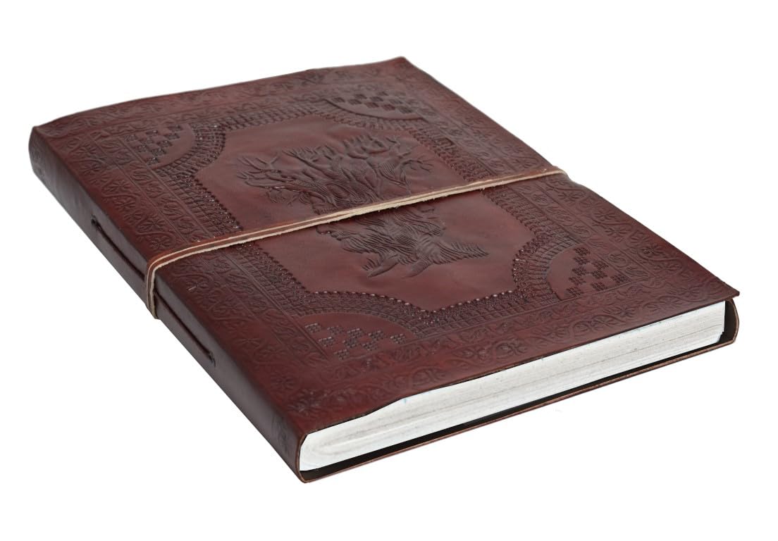 ROOGU Stammbaum des Lebens - XXL (DIN B4 = mehr als A4) Leder Notiz- Gäste- Skizzenbuch Requisit Handarbeit NEUE PAPIERART