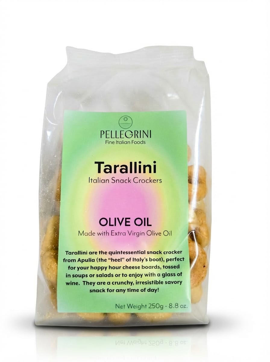 Tarallini Italian Snack Crackers - Family-Size Freshness-Saving Bucket - All Natural, Oven Baked Crunchy Crackers from Puglia made with Clean Ingredients including Extra Virgin Olive Oil - Cholesterol Free - 100% Made in Italy - Savory mini Taralli crackers from Italy - Perfect for Charcuterie Boards, Wine Tastings, Soups, Salads, Parties, School Lunches