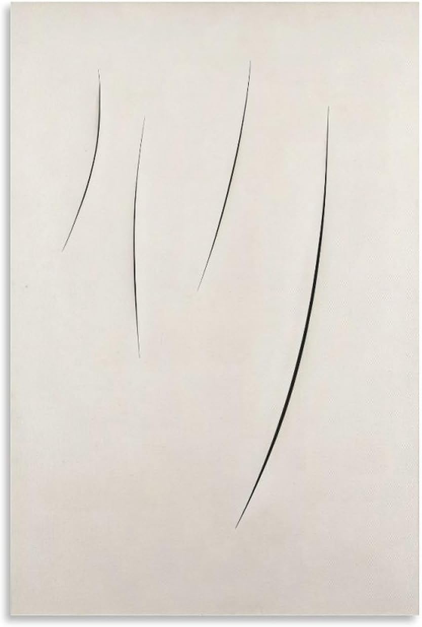 Rikin Liuff Lucio Fontana Posters《Untitled》Painting Minimalist Wall Art Black White Picture Lucio Fontana Canvas Prints for Living Room Decor 40x55cm Frameless