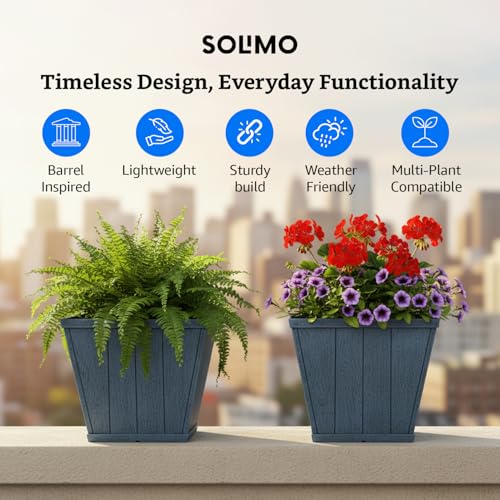 Image of Amazon Brand- Solimo Indoor and Outdoor Square 10 Inch Barrel Flower Planter Pot Best for Terrace /Balcony /Home /Office Decor - Set of 2