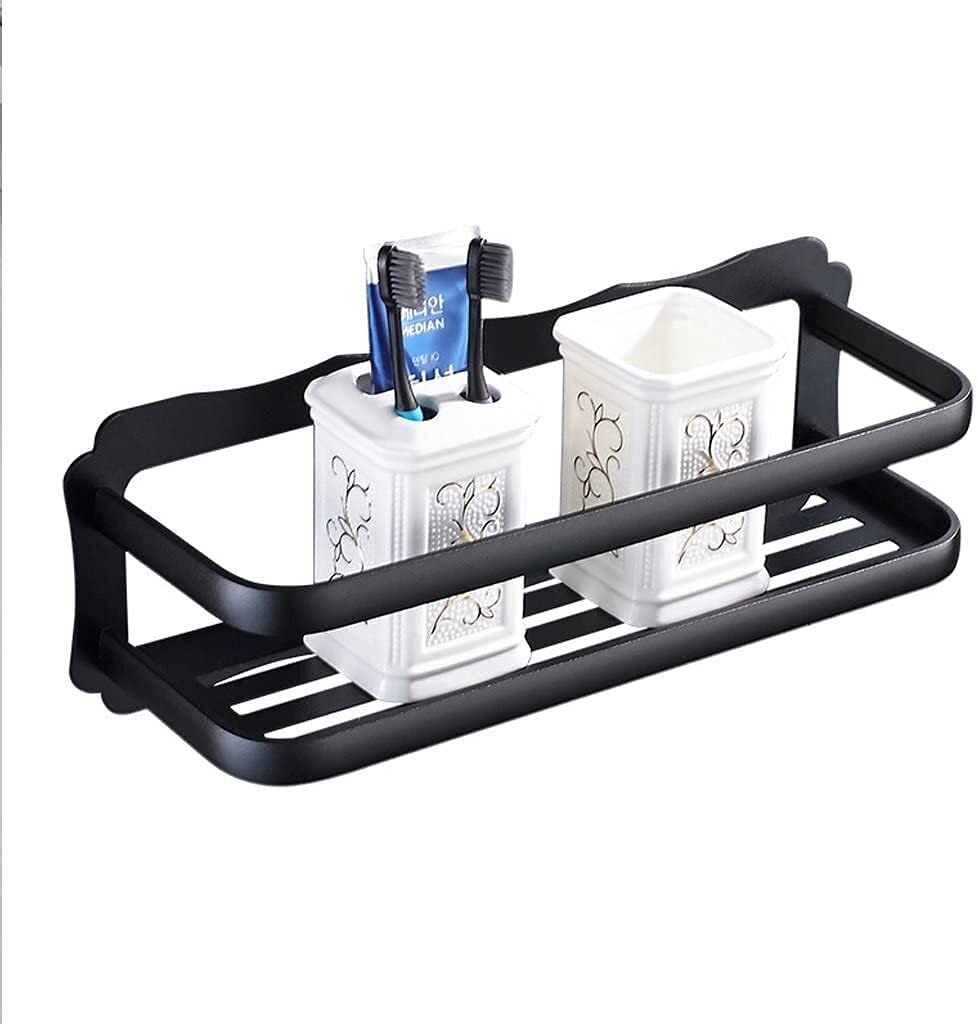 LMYSXAOZ LNNSHX Black Aluminum Bathroom Shelf Suction Cup Non-perforated Toilet Dresser Wall-mounted Towel Rack (Size : 40cm) (50cm)