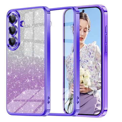 Glitzer Handyhülle für Samsung Galaxy S25 Plus hülle, Ultra Dünn Glänzend Pailletten Stoßfest S25+ Handyhülle, Luxus Galvanik Frauen/Mädchen TPU Bumper Schutzhülle für S25 Plus Hülle (Lila)