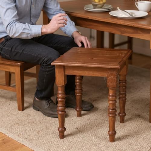 Image of NSH Solid Sheesham Wood Square Top Multipurpose Table Stool | Pre-Assembled, Ideal Corner Stool for Home, Kitchen, Living Room, Bedroom | Honey Finish, 1 Wooden Side Table