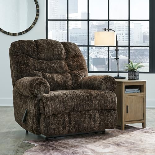 Image of Signature Design by Ashley Movie Man Classic Tufted Velvet Manual Zero Wall Recliner, Dark Brown
