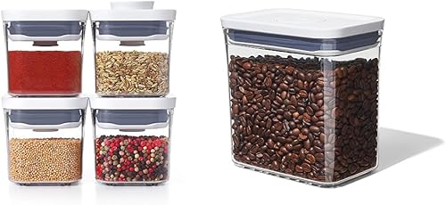 OXO Good Grips - Juego de 4 recipientes de mini POP Good Grips POP  Hermético de 1.7 cuartos de galón para café y más almacenamiento de alimentos,
