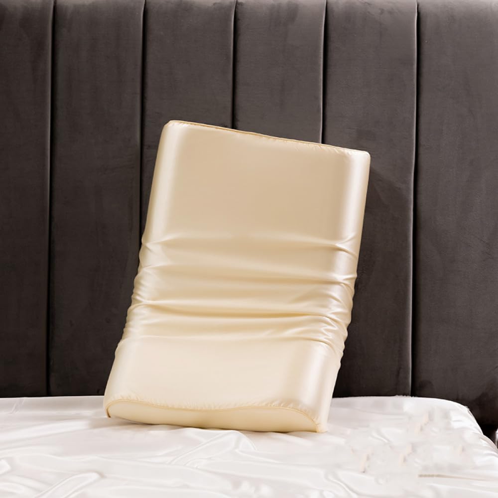 Lujosa funda de almohada de seda satinada para almohada de espuma viscoelástica y látex, funda de cojín suave y lisa, disponible en color beige, 30 x 50 cm, mejora tu experiencia de sueño, 1 unidad