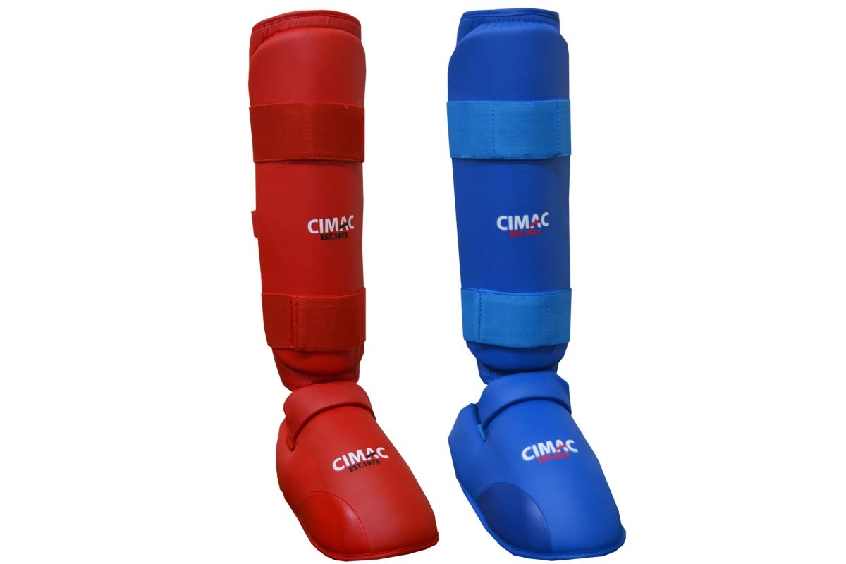 CIMAC Shin & Foot Protector with Removable Instep Pads - Karate Shin Guards, for Martial Arts Training and Sparring, with Secure Close, Ultimate Protection WKF Style