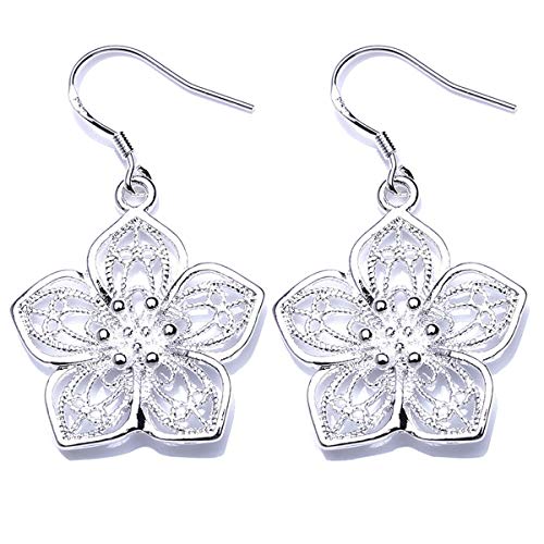 Beiswin Antiallergische Ohrstecker 925 Silber überzogene Ohrhaken mit hohlen Blütenblatt Anhänger für Mädchen Schmuck Ohrring Zubehör Cover