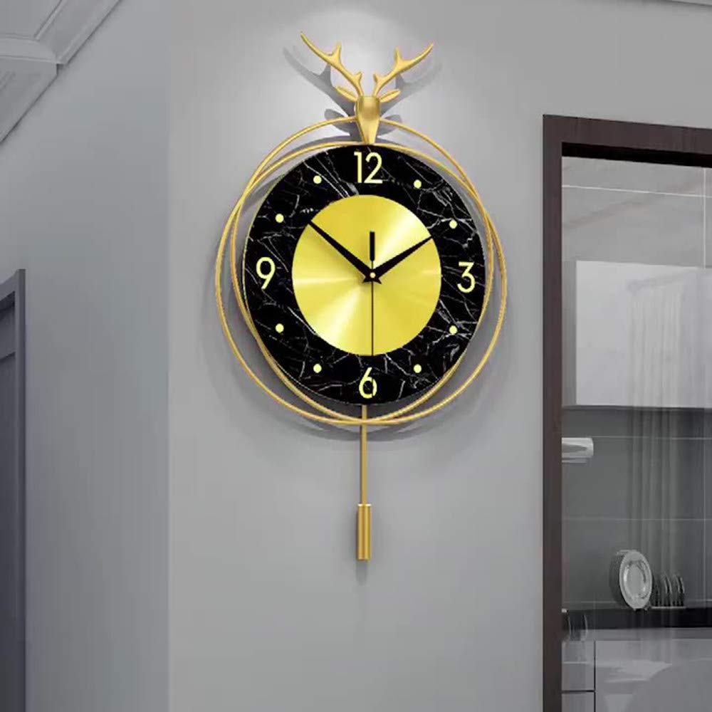 XJBTBA Digitale Wanduhr, Hirschkopf-Uhr aus reinem Kupfer, stilvolle Persönlichkeits-Wanduhr für Wohnzimmer-Heimdekoration, minimalistische Kunst-Wanduhr, verwendet in Zuhause, Büro, Hotel