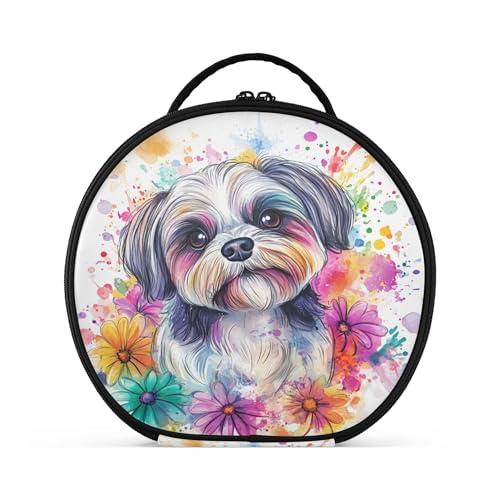 Takiito Cute Colorful Dog Travel Makeup Case Portable Makeup Box Artist Cosmetic Case Organizer With Adjustable Dividers