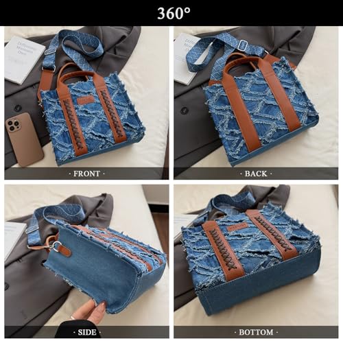 Bolso Tote de mezclilla para mujer azul miniatura 6