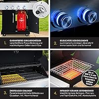 KESSER® Gasgrill mit 4 Brenner + 1x Infrarot Keramik Seitenbrenner & Piezo-Zündung | bis 800°C BBQ Grillwagen aus Edelstahl inkl. Grillrost (66cm) aus Gusseisen, Grillthermometer & Gas-Schlauch – Ansicht 4