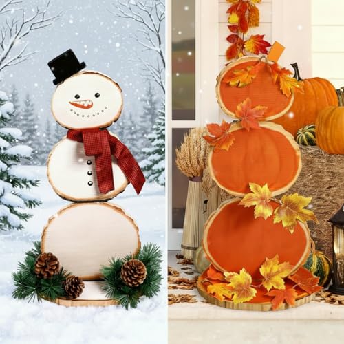 GlikCeil Reversible Winter Snowman Pumpkin Stand up Sign 23 Inch Winter Christmas Wood...