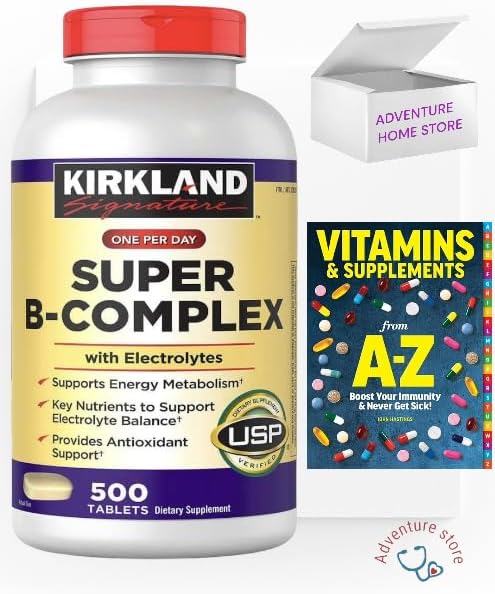 Adventure Home Super B Complex - Kirkland Signature 500 Tabletas (1 Paquete)+Exclusivo BETER Guide Vitaminas Suplementos Gratis