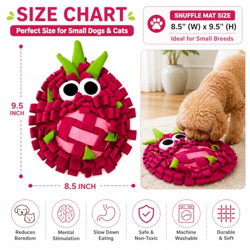 Image of Snuffle Mat for Dogs, Interactive Feeding Mat for Boredom and Slow Eating, Nosework Training Puzzle Toy for Dogs and Puppies, 18x32 CM, Travel Use (Dragon Fruit)