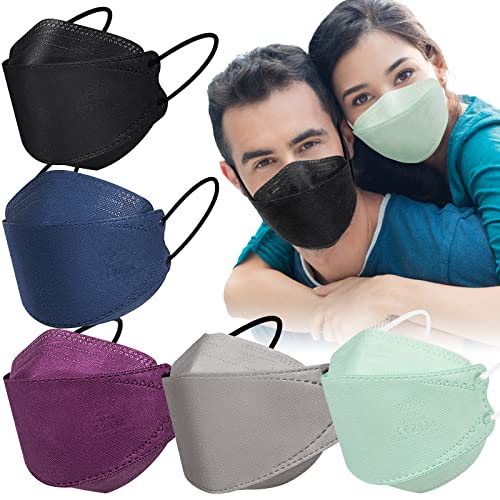 JIOJIG FFP2 Maske 25 Stück, 4 Lagige CE 2834 Zertifiziert FFP2 Masken, Hygienisch Atemschutzmaske Fischform FFP2 Staubschutzmaske Einzelnverpackt 5 farbe Cover