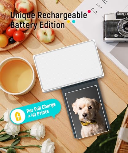 Image of Liene White M200 4x6'' Photo Printer Battery Edition, Wireless Photo Printer for iPhone Android, Dye Sublimation Printing Full-Color Photo 20-Sheet, Portable Picture Printer Ideal for Travel Home Use