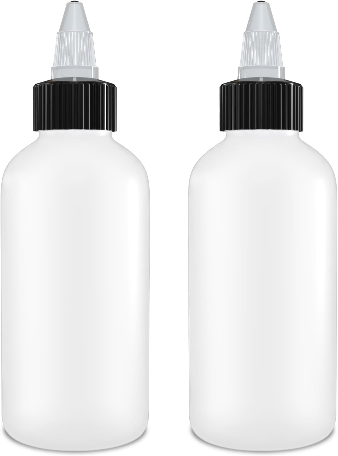BRIGHTFROM Twist Top Applicator Bottles, Squeeze 4 OZ Empty Plastic Bottles, Refillable, Black Open/Close Nozzle - Multi Purpose (Pack of 2)