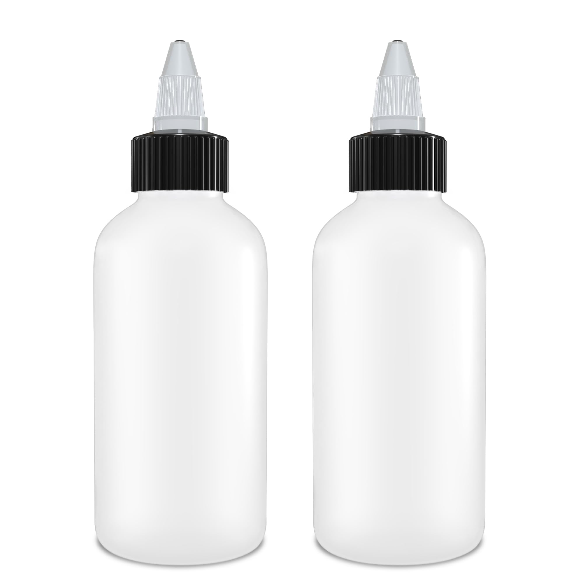 BRIGHTFROM Twist Top Applicator Bottles, Squeeze 4 OZ Empty Plastic Bottles, Refillable, Black Open/Close Nozzle - Multi Purpose (Pack of 2)