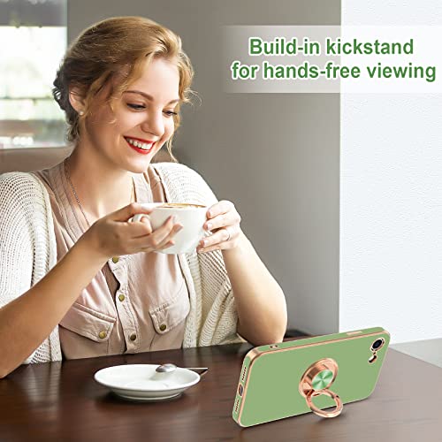Image of Hython for iPhone SE Case 2022 /2020, iPhone 8 7 Case Ring Holder Stand Magnetic Kickstand, Plating Rose Gold Edge Soft TPU Bumper Cover Shockproof Protective Phone Cases Women Girls Boys, Light Green