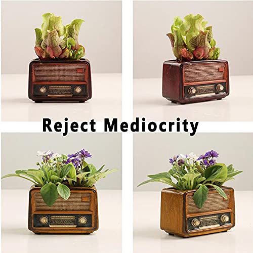 Image of Funny live 4.7 Inches Retro Radio Shape Desktop Decoration Resin Crafts Ornaments Home Office Personality Multi-purpose Succulent Plant Pot | Pen Holder (Light Brown)