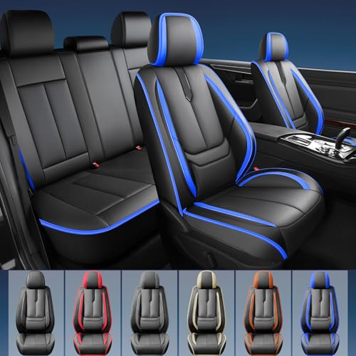 Image of Fit Forester Car Seat Covers for Subaru Forester 2007-2024 2025 2026 -Upgraded Premium Waterproof & Breathable Leather,Airbag Compatible,All-Weather Seat Cushion Protector,2 Front /Black-Blue