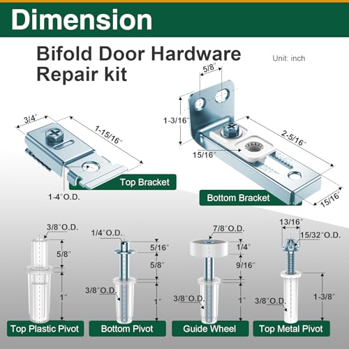 Kit de Herrajes para Puertas Plegables de Clóset, 2 Unidades | Incluye Soportes Superior e Inferior, Pivote de 3/8", Rueda Guía de 7/8" miniatura 2