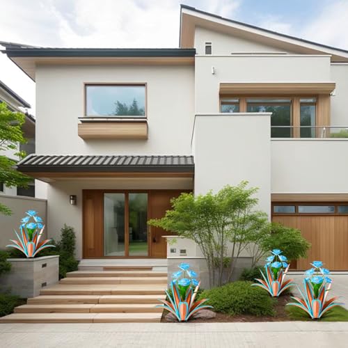 Image of TOMBABY Huge Metal Agave Plants Outdoor Decoration Outdoor Garden Decorated with Flowers Mexican Yard Art Plant Garden Gift (Blue 1 Pack)