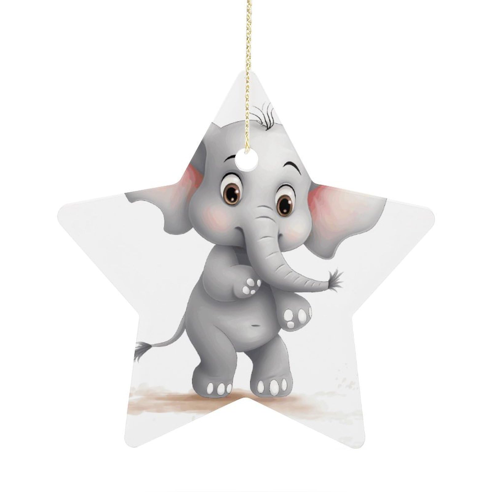 Cute Elephant Stars Ornaments Ceramic Christmas Tree Hanging Light in Weight Christmas Star Pendants Funny Double-Sided Printed Xmas Ornaments for Gifts