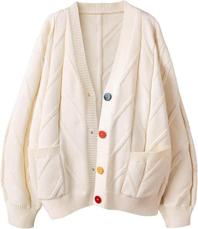 Image of utcoco Womens Open Front Cardigan Cable Knit Long Sleeve Button Down Embroidery Cardigan Sweaters