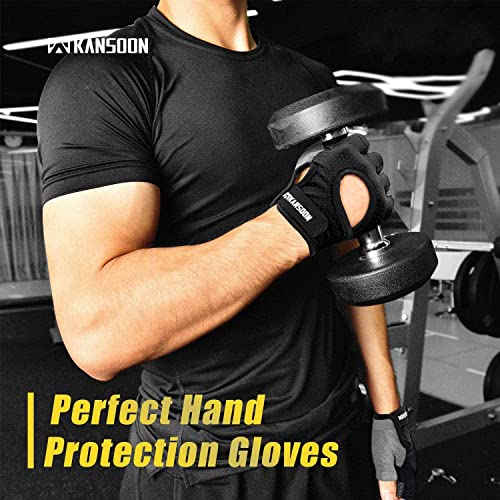 Breathable Workout Gloves, Knuckle Weight Lifting Fingerless Gym Exercise Gloves with Curved Open Back, for Powerlifting, Crossfit, Women and Men (Black, Large)