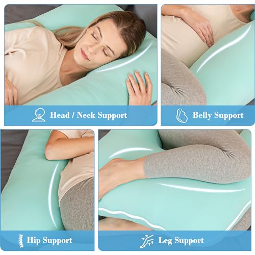 Image of Cute Castle Cooling Cover Pregnancy Pillows, Soft U-Shape Maternity Pillow with Removable Cover - Full Body Pillows for Adults Sleeping - Pregnancy Must Haves - Jumbo 57 Inch - Turquoise