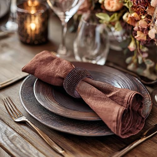 Image of COTTON CRAFT Glitz Beaded Napkin Rings - Set of 12 - Handmade Brown Napkin Ring Holders for Dining Table Decor - Elegant Beaded Napkin Rings for Weddings, Parties, Brunch, Holiday Table Settings