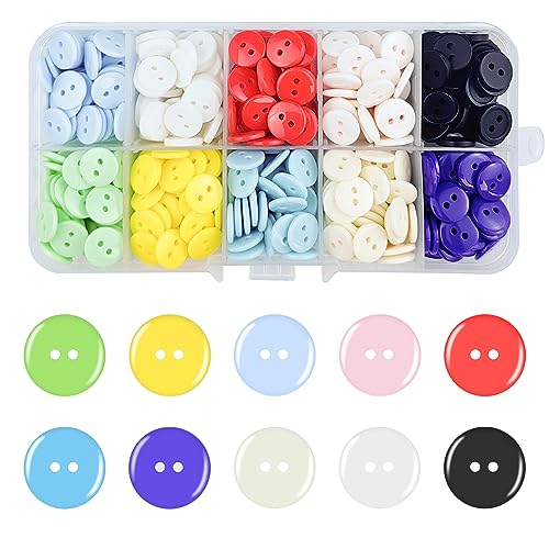 Bohoary 500 Pièces 10mm Boutons Mercerie, Boutons Colorés, 2 Trous Ronds Résine Bouton avec Boîte de Stockage, Bouton Colorés Artisanat Rond Pour Enfants...